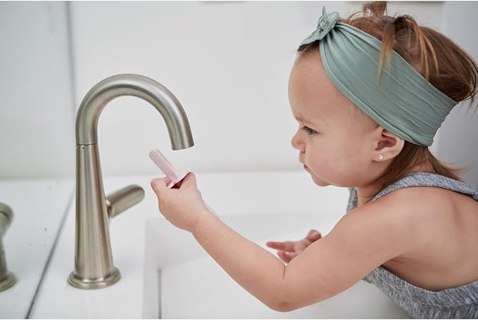 grabease Double-Sided Finger Toothbrush - Promotes Independent Brushing & Toddler Toothbrush - Recyclable Silicone Baby Brush - Finger Brush for Gum Massage - 12 Months & Up, Blush, Pack of 1