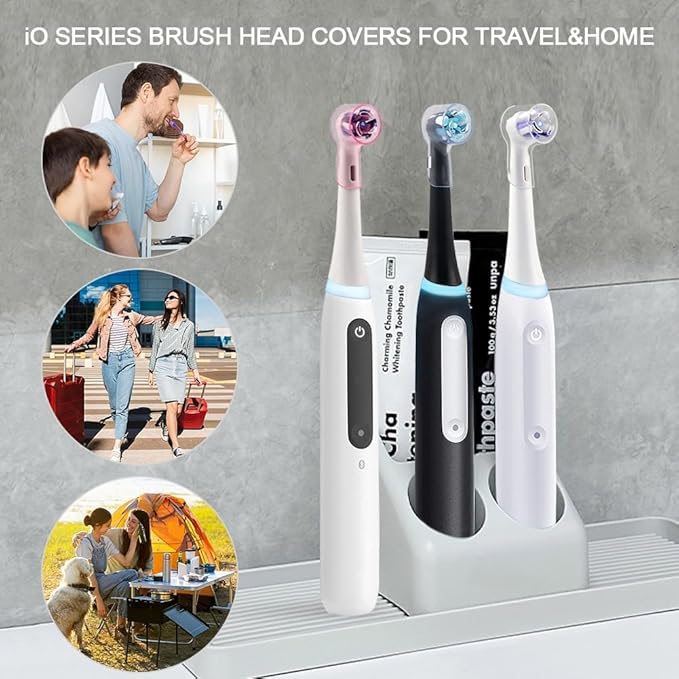 6 Pack Toothbrush Covers for Oral B iO Replacement Heads, Toothbrush Cover Caps for Oral B Pro1000 Electric Toothbrush Head,iO Toothbrush Head Cover for Travel & Home (Transparent + Blue + Purple)