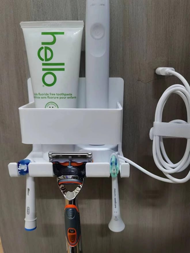 Electric Toothbrush Holder Wall Mounted, Electric Toothbrush Cord Organizer, Self Adhesive Electric Toothbrush Stand for Bathroom, Medicine Cabinet, Dorm(White)