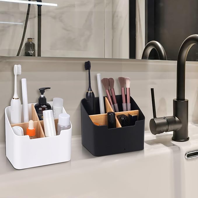 Set of 2 Black Toothbrush Holders for Bathrooms,Electric Toothbrush and Toothpaste Holder with Divider for Bathroom Countertop Organizer,Toothbrush Caddy for Counter Vanity Storage