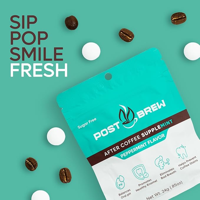 PostBrew Mints Xylitol After Coffee SuppleMINT 30-Count Sugar-Free Peppermint Coffee to Neutralize pH, Support Oral Health & Freshen Breath