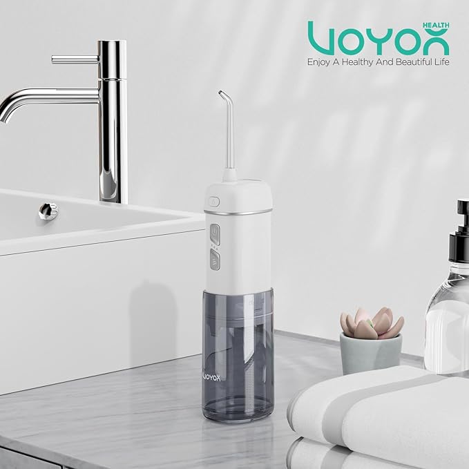 VOYOR-HEALTH Portable Water Flosser Cordless, Mini Travel Oral Irrigator with Telescopic Water Tank, IPX7 Waterproof Water Dental Flosser for Teeth Cleaning Braces & Dental Care WF510 (Silver)