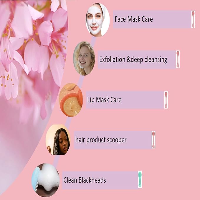 Premium Silicone Facial Cleansing Brush Combo 4pcs,Mask Applicator and Skincare Brush for Pore Cleansing,Manual Facial Cleansing for Exfoliating Face/Lip/Makeup Removal Scrubber