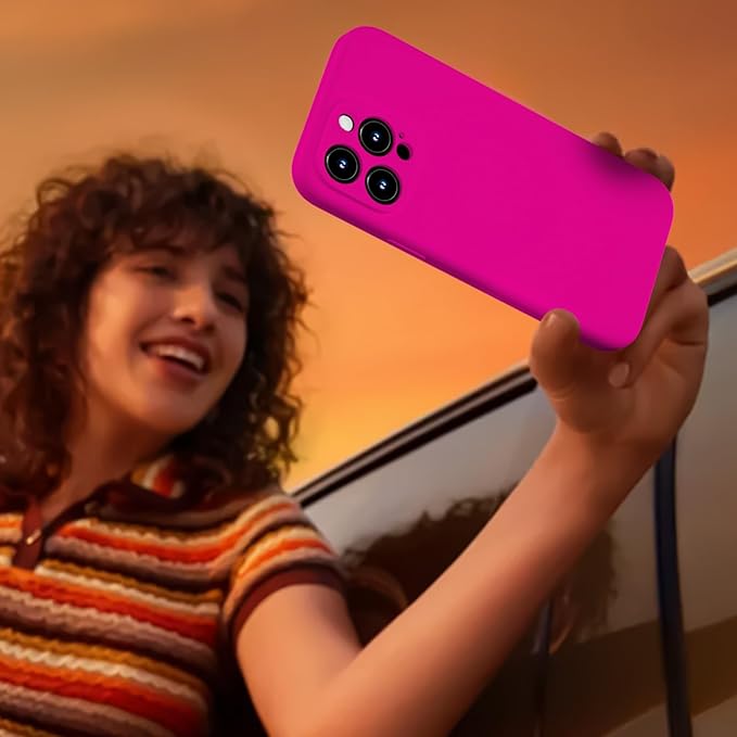 Magnetic for iPhone 15 Pro Case, Compatible with MagSafe, with 9H Nano Screen Protectors, Full Camera Protection, Silicone Shockproof Microfiber Lining Phone Case 6.1", Hot Pink