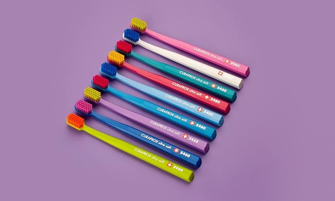 Curaprox CS 5460 Ultra-Soft Toothbrush for Adults with Ultra-Fine Filaments and Compact, Slightly Angled Toothbrush Head for Improved Tooth and Gum Health, Assorted Color
