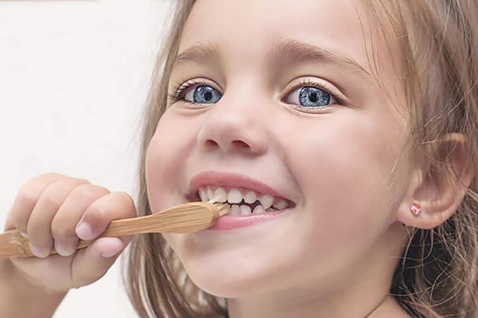Virgin Forest Kids Bamboo Toothbrushes, Biodegradable Handle, BPA-Free Soft Bristles, Children Size Set of 4 (4 Colors)