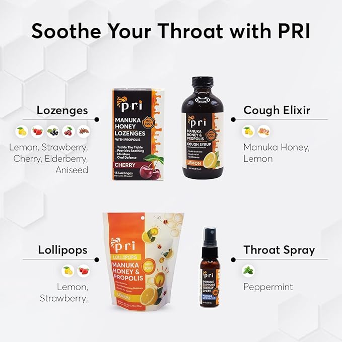 P.R.I Manuka Honey Lozenges with Propolis, Soothing Cough and Throat Drops, MGO 300+ Certified, (Original Aniseed, 16 Count/2 Pack)