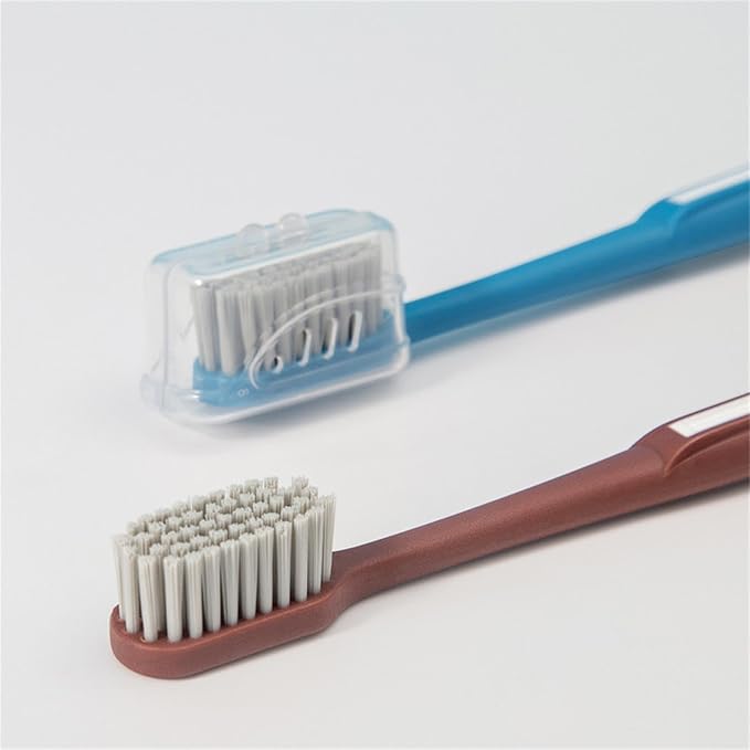 Adult Manual Hard-bristled Toothbrushes with Cover, Wide Head Medium Size,Hard Blue and Black Toothbrush 10 Count (1 Pack)