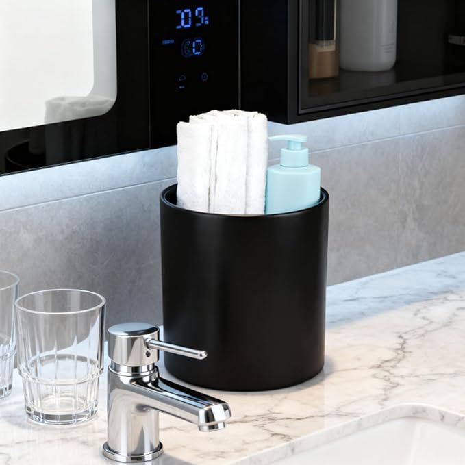 Extra-Large Ceramic Toothbrush and Toothpaste Cup, Bathroom Storage Cup, Black Toothbrush Cup Holder, Sturdy and Durable. (H6.3'' *W 5.3'')