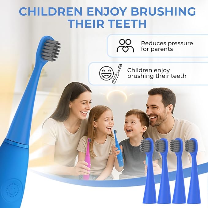 6 Pack Toothbrush Replacement Heads Compatible with Burst Kids Electric Toothbrush, Burst Kids Replacement Heads with Ultra-Soft Bristles, Dust Cover Caps, Perfectly Compatible (Blue)