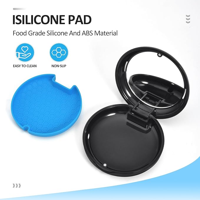 Retainer Case with Mirror,Slim Aligner Case with Vent Holes,Cute Night Mouth Guard Box,Retainer Removal Tool and Brush (Black Blue)