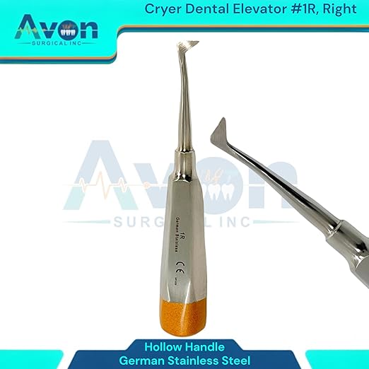 Root and Tooth Extraction Dental Cryer Elevator Pick, Sharp Angled Tip, Color-Coded Handle Ends | Autoclave-Safe German Stainless Steel Dental Instruments (1, #1R Cryer - Gold End)