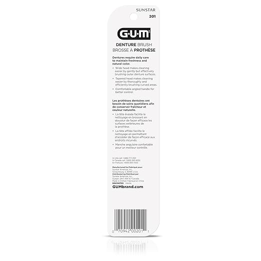 GUM Denture Brush - Dual Headed Hard Bristle Toothbrush for Dentures & Acrylic Retainers - Dentist Recommended Denture Cleaner (Pack of 1)