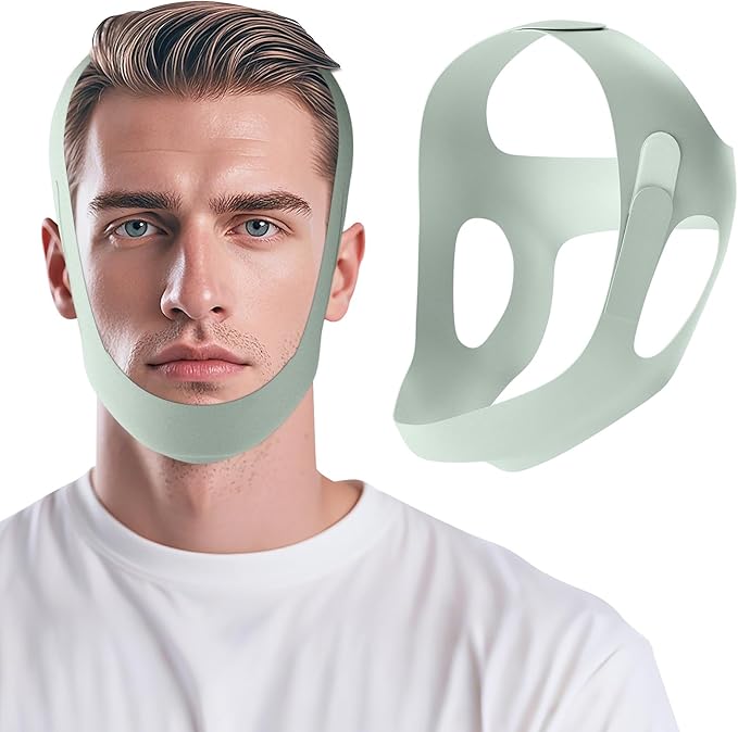 OHELEEP Anti Snore Chin Strap for CPAP Users, Snore Stopper Adjustable, Chin Strap for Sleeping Comfortable Stop Snoring Solution, Anti Snoring Devices Breathable and Reusable, Light Green, M