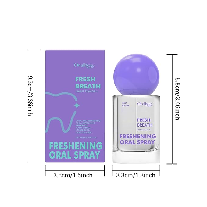 Long-Lasting Fresh Breath Oral Spray with Natural Menthol and Xylitol, Mint Flavored for Anytime Use, 20ml / 0.68 Fl Oz