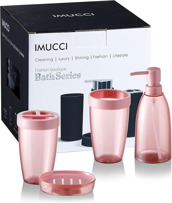 iMucci Bathroom Accessories Set 5Piece Sea Bathroom Sets, Toothbrush Holder, Toothbrush Cup, Lotion Soap Dispenser, Soap Dish and Qtip Holder Bathroom Decor