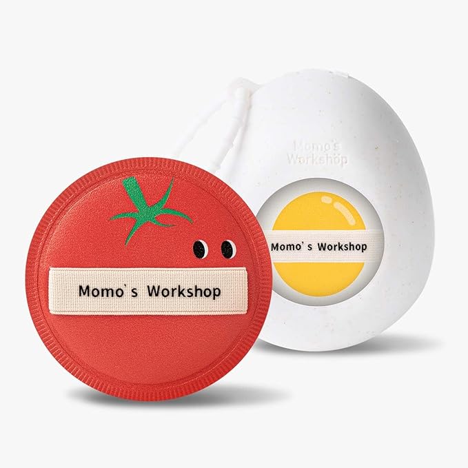 Momo’s Workshop Sun Egg Makeup Sponge Puff & Tomato Makeup Sponge Set - 2PC Medium Bounce Rubycell Foundation Puffs for Creamy Finish, Quick Blending, Comfortable for All Skin Types & Storage Case