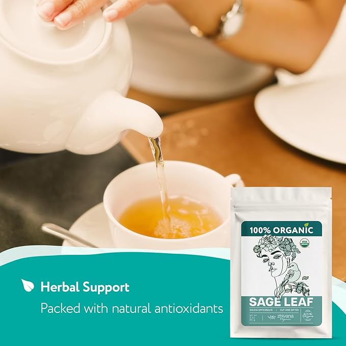 Organic Sage Leaves (4 oz.) - Sage Tea Loose Leaf (Salvia officinalis) β Salvia Tea for Mind & Body Wellness - Focus and Clarity