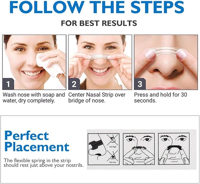 RZJZGZ Clear Large Nasal Strips for Snoring Transparent Nose Strips for Breathing Extra Strength Snore Strips to Open Nasal Passages (60Pack)