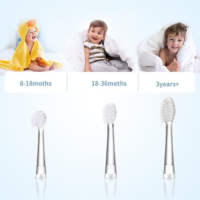 Baby Electric Toothbrush Replacement Heads Compatible with Seago SG-513/SG-977/EK6, Compatible with Dada-Tech-BB1/977/K6, Compatible with Brush-Baby WildOnes/KIDZSONIC(Over 3 Years)