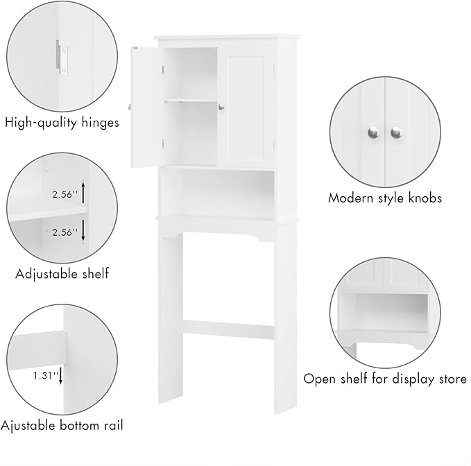 Over The Toilet Storage Cabinet with 3-Tier Shelves,Space-Saving Bathroom Organizer Rack Freestanding Shelf Unit for Bathroom (1-1)