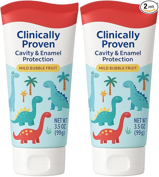Kids Toothpaste Dinosaurs Bubble Fruit Flavor - Fluoride Anticavity for Ages 2+, ADA-Accepted Clinically Proven Cavity & Enamel Protection 2 Tubes (3.5 oz Each)