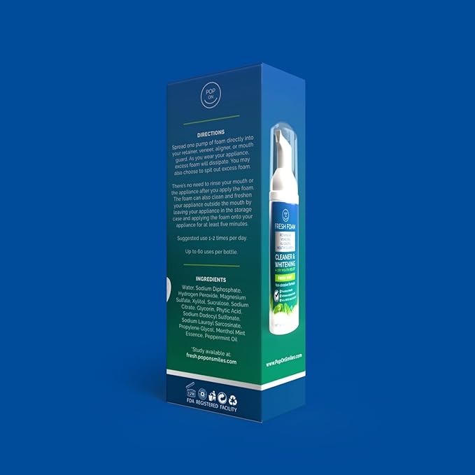 Aligner & Retainer Cleaner Foam β Dry Mouth Relief, Compatible with Invisalign, Aligners, Retainers, Mouth Guards, Night Guards, Veneers, Whitens, Freshens, 3% Hydrogen Peroxide, Mint - 50ml, 2 PC