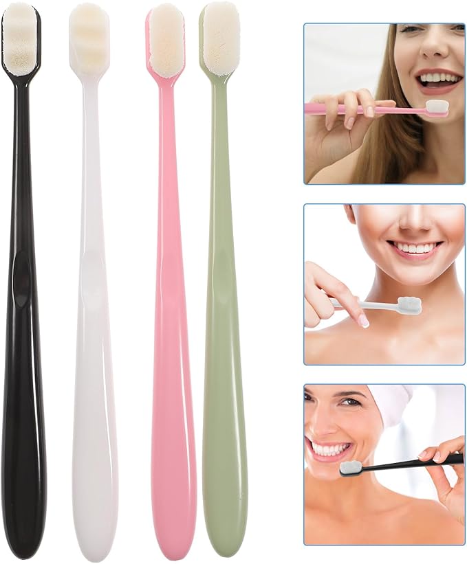 GALPADA 4pcs Soft Bristle Toothbrushes Extra Soft Toothbrushes for Adults Small Head with Wave and Regular Bristles for Travel and Daily Oral Care
