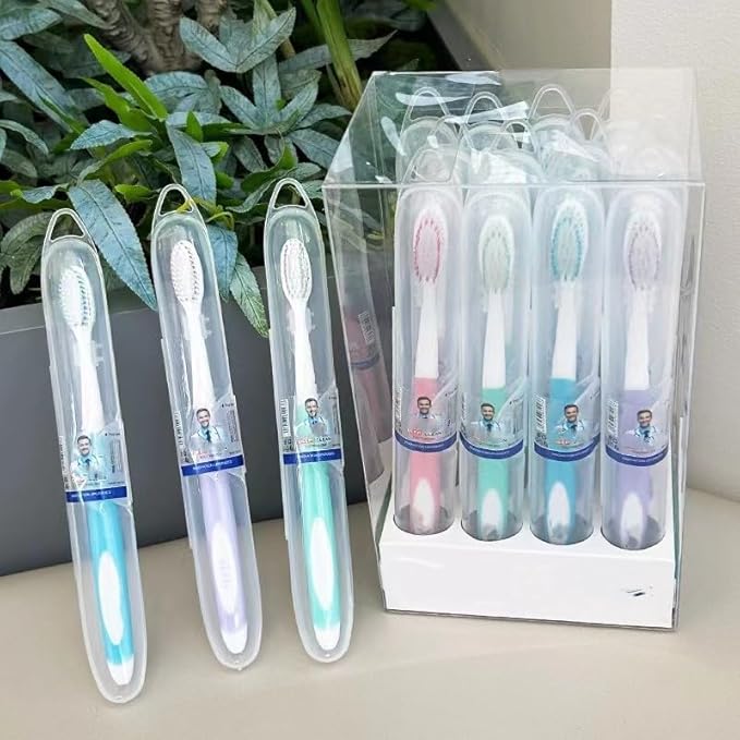 Soft-bristled Toothbrush (Regular Size Head) with Box,Designed with Cone-Shaped bristles for periodontal Disease,Suitable for Sensitive Teeth and Gum Recession【Colour Vary, 12 Count】