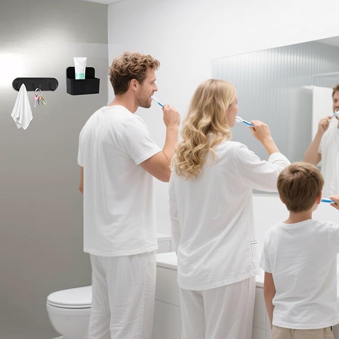 Magnetic Wall-Mounted Toothbrush Holder with Magnetic Hooks for Cruise ,Cruise Ship Essentials 2025- No Drilling Needed for Royal Caribbean & Alaska Cruise Ships, Caribbean Royal Must-Haves(Black)