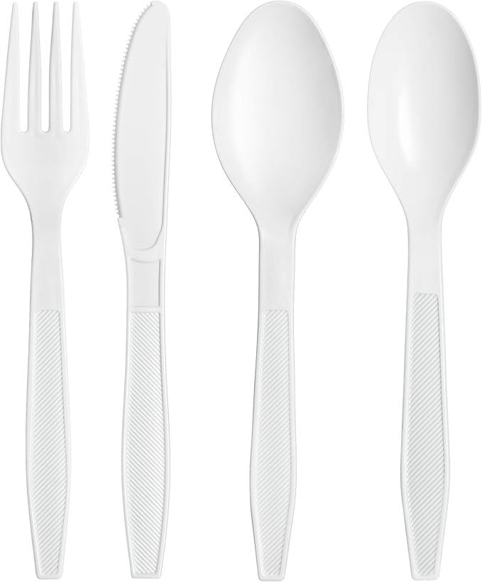 500 Count Extra Heavy duty Plastic Forks, Disposable White Fork, Heavyweight Bulk Cutlery for Dinner, Events, Catering, Parties & Takeout