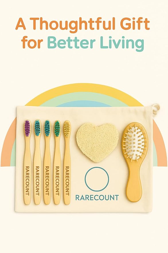 Kids Bath & Grooming Set β Wooden Baby Hair Brush + Soft Bamboo Kids Toothbrush + Heart Loofah | Natural Bath Kit for Toddlers & Kids