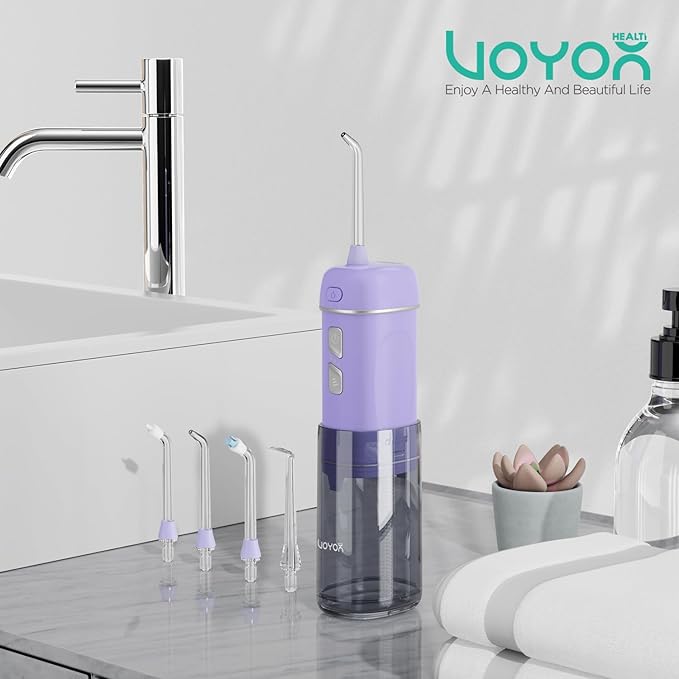 VOYOR-HEALTH Portable Water Flosser Cordless, Mini Travel Oral Irrigator with Telescopic Water Tank, IPX7 Waterproof Water Dental Flosser for Teeth Cleaning Braces & Dental Care WF510 (Purple)