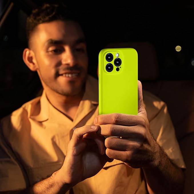 Magnetic for iPhone 15 Pro Case, Compatible with MagSafe, with 9H Nano Screen Protectors, Full Camera Protection, Silicone Shockproof Microfiber Lining Phone Case 6.1", Fluorescent Green