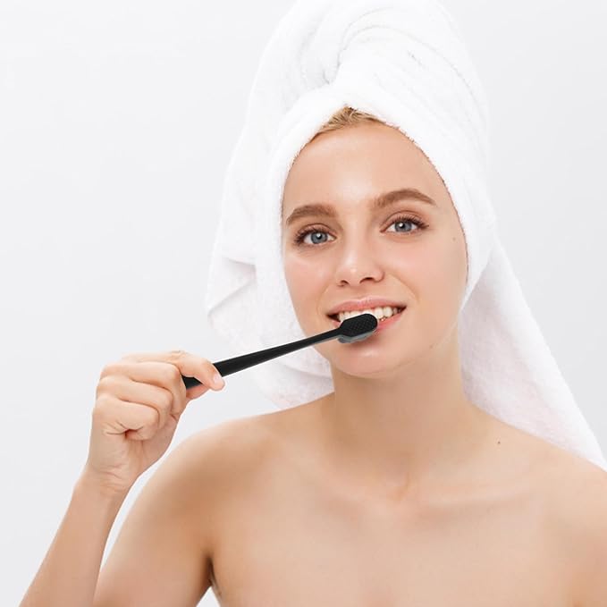 4pcs Soft Manual Toothbrushes for Adults and, Extra Soft Black Bristles with Ergonomic Handle, Portable Travel Toothbrushes for Gentle Gum Care and Daily Teeth Random Color