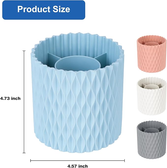 Makeup Brush Holder Organizer-360° Rotating Makeup Brush Storage,Pencil Pen Holder Cup,Desk Accessories,5 Slot Make up Brushes Cup, for Vanity Desktop Bathroom Countertop(Light Blue)