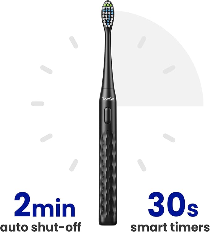 7AM2M Sonic Electric Toothbrush for Adults & Kids, with Travel Case&2 Brush Heads, 1 Charge for 90 Days, Type-C Rechargeable Sonic Toothbrush, Compact Design for Daily/Travel Use - Midnight