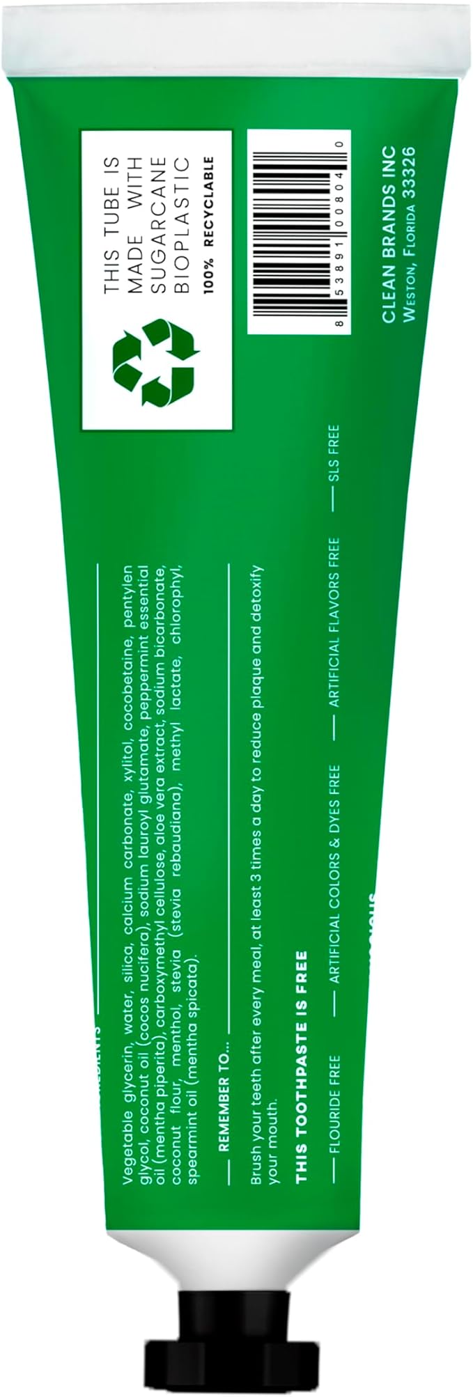 Fluoride-Free Mint Toothpaste for Fresh Breath, Gentle on Teeth, Natural Ingredients, Eco-Friendly Bioplastic Tube, Sustainable Oral Care for Adults and Kids (3 Pack, Mint & Chlorophyll)