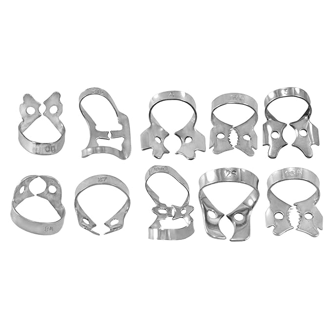 MEDSPO Professional Dental Rubber Dam Clamps | Endodontic Hygenic Brinker Universal Retractors| Tissue Gingival Lower Molars | Restorative Instruments Tools CE (Set of 10 Clamps)