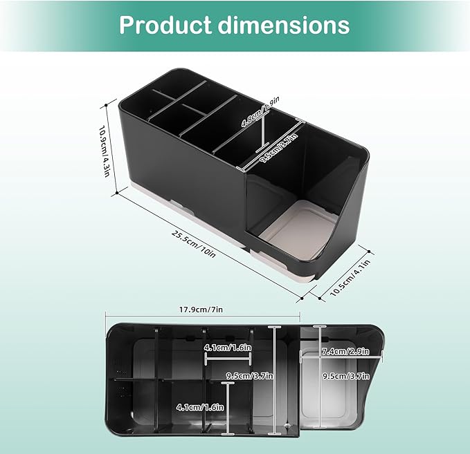 Toothbrush Holder for Bathroom Organizer with Diatom mud Board,Detachable 8 Slots Kids Electric Toothbrush Holder and Toothpaste Stand for Countertop Accessories Storage (Black)