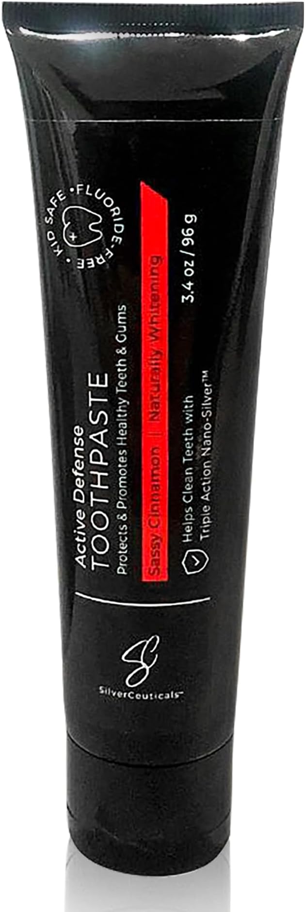 Colloidal Silver Toothpaste - Sassy Cinnamon - Remineralize Tooth Enamel - SLS & Fluoride Free Cavity Protection - Gum Health - Bad Breathe - Gingivitis - Coral Calcium & Xylitol - 3.4oz - Pack of 2