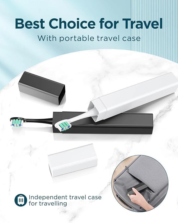 Rtauys 2 Pack Electric Toothbrush for Adults - 2 Rechargeable Electric Toothbrushes with 12 Brush Heads & 2 Travel Cases, Power Electric Toothbrush with Holder, 120 Days Battery Life - Black+White