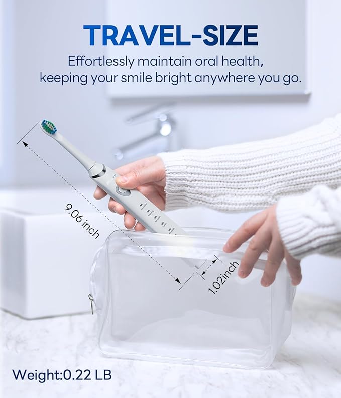 Bymore Electric Toothbrush for Adults,Electric Toothbrush,Travel Sonic Toothbrush with 8 Replacement Heads,Ultra Soft RechargeableToothbrush - Pure White