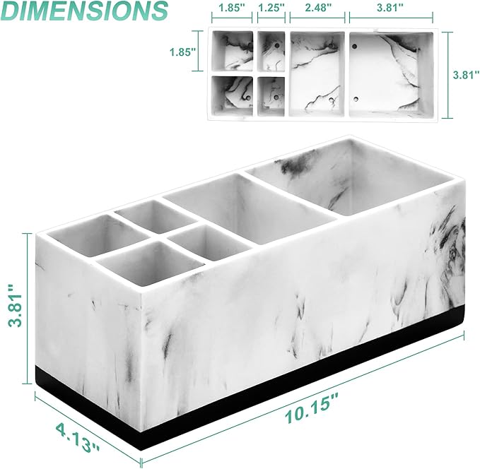 VITVITI Toothbrush Holder for Bathroom, Bathroom Organizer Countertop, Rectangle 6 Compartment Bathroom Accessories Storage for Toothpaste/Vanity Counter/Sink, White Resin of Marble Color