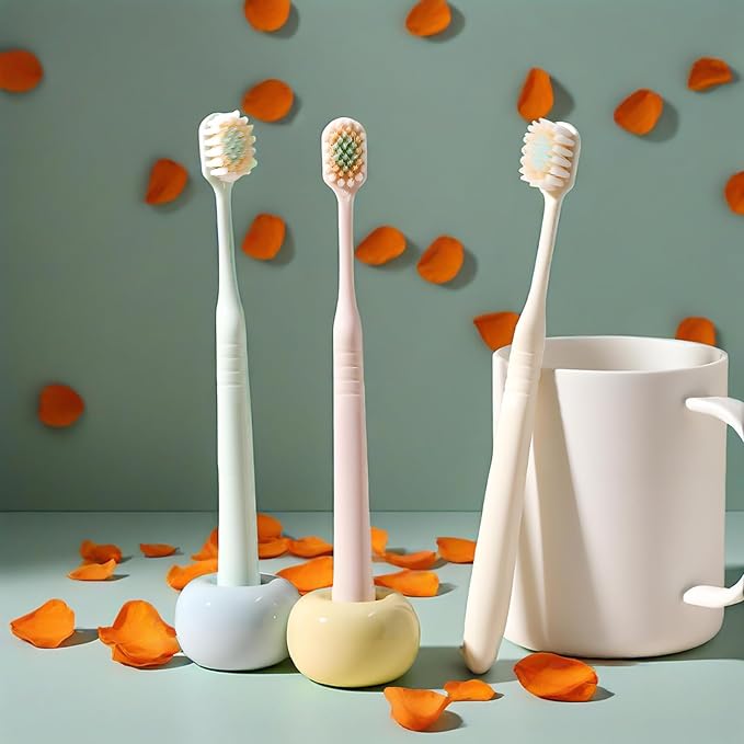 Ultra-Soft Toothbrushes, Ultra-Thin Wide Size Head, 3-Layer Tapered Bristles Design for Sensitive Teeth and Receding Gums (6 Pack & Colors)