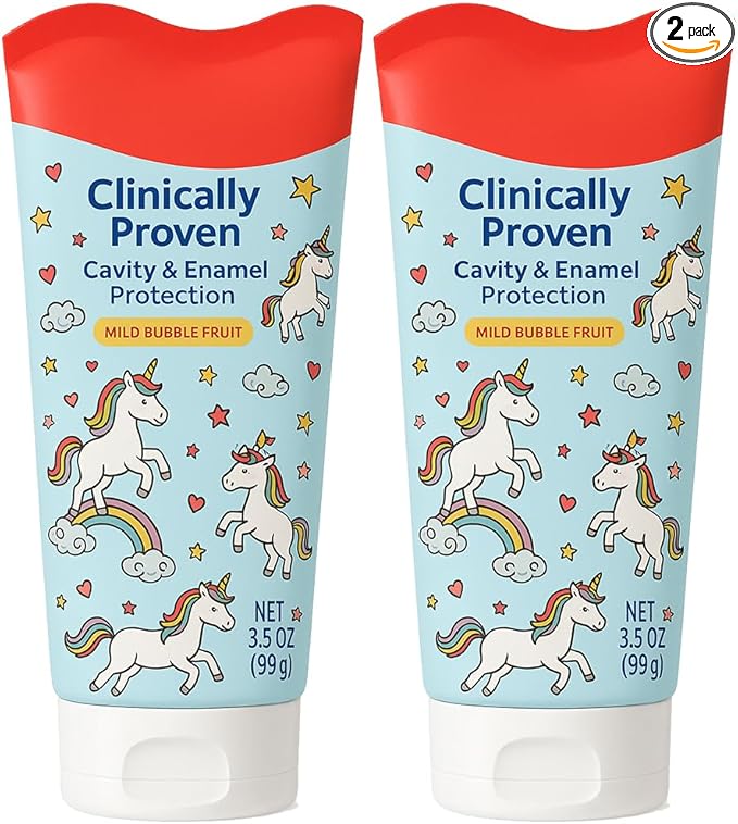 Kids Toothpaste Unicorn Bubble Fruit Flavor - Fluoride Anticavity for Ages 2+, ADA-Accepted Clinically Proven Cavity & Enamel Protection 2 Tubes (3.5 oz Each)