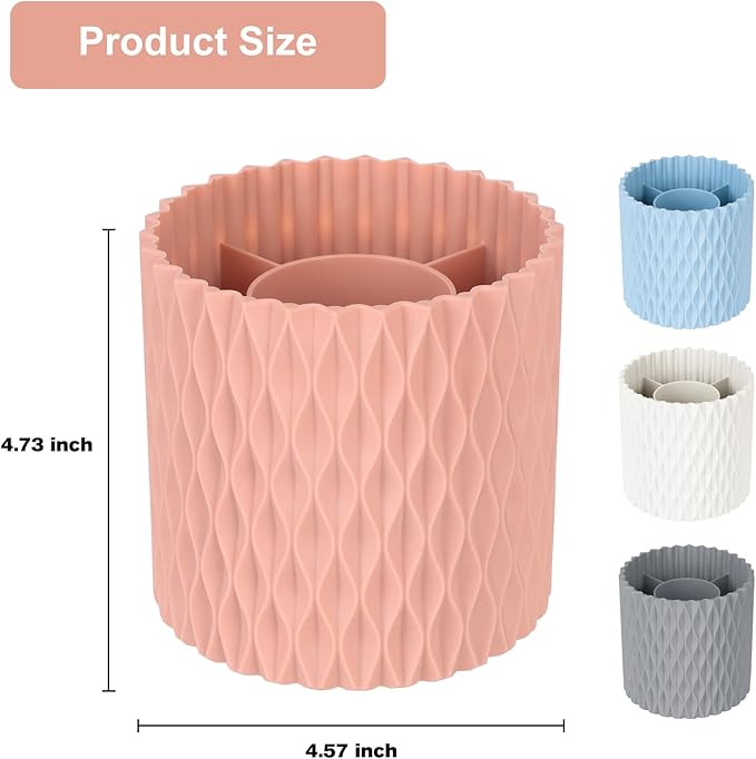 Makeup Brush Holder Organizer-360° Rotating Makeup Brush Storage,Pencil Pen Holder Cup,Desk Accessories,5 Slot Make up Brushes Cup, for Vanity Desktop Bathroom Countertop(Pink