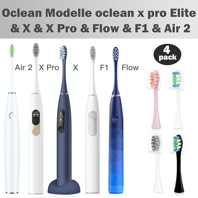GTHUNDER Electric Rreplacement Toothbrush Heads Suitable for Oclean.with Hygienic Caps,Vacuum-Packed.Fits Adapted for All Oclean Models x pro Elite, X, X Pro,Flow,F1,Air 2-4Pcs(White)