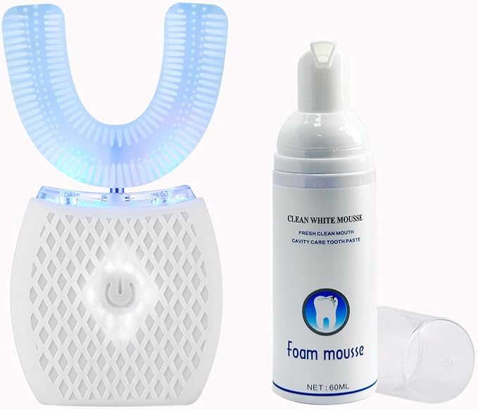 Ultrasonic Automatic Toothbrush,Ultrasonic U-Shaped Toothbrush for Teeth Whitening, Electric Toothbrush for Adults - 360° Mouth Cleansing (White)