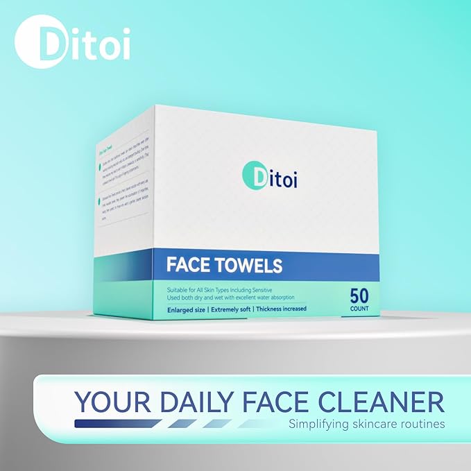 Ditoi Disposable Face Towels,Ultra Thick Face Towelettes XL, Lint-Free Facial Wipes for Makeup Removal & Gentle Skin Care,10"×12",100 Count,Pearl-textured